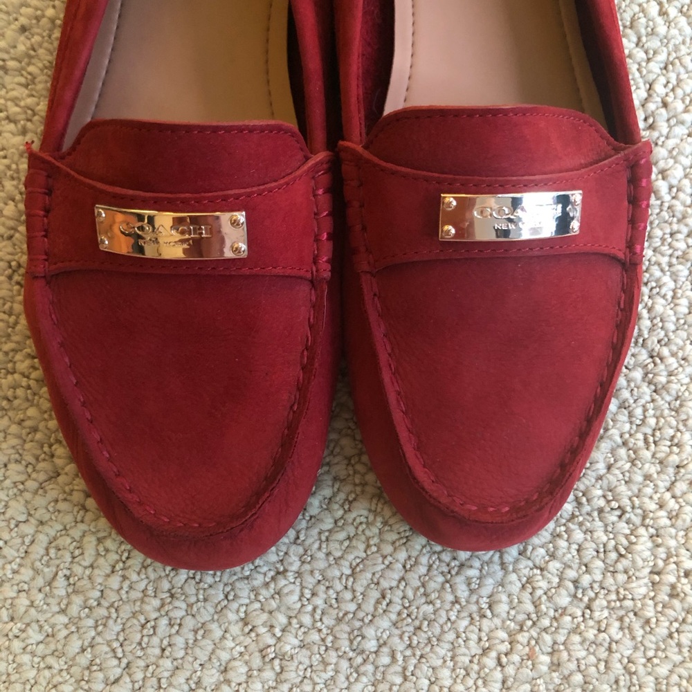 Red suede Coach driving loafers size 11